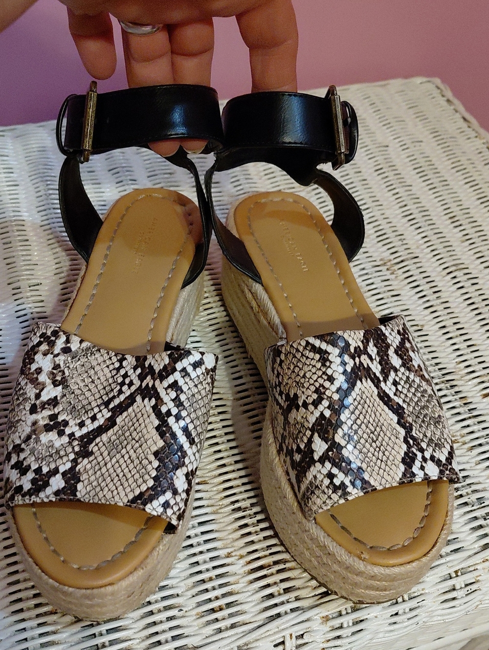 Snake-Print Espadrille Platform Sandals with Black Ankle Strap